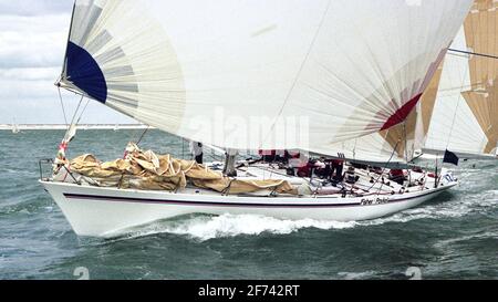 AJAXNETPHOTO. 1989. SOLENT, ENGLAND. FASTNET RACE 1989 - FISHER AND PAYKEL (NZ) OFF THE NEEDLES. YACHT IS A WHITBREAD RACE ENTRY. PHOTO : JONATHAN EASTLAND / AJAX REF:890209 34 Stock Photo