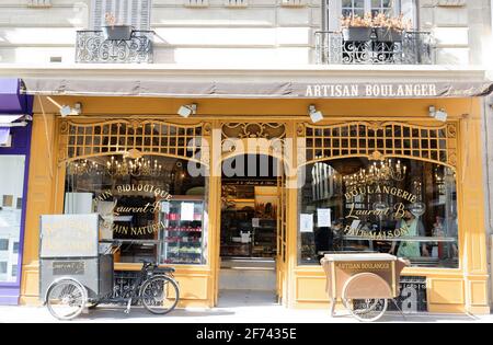 Paris, France-31 March, 2021 : The traditional French bakery shop A la fontaine du Mars located near Eiffel tower in Paris, France. Stock Photo