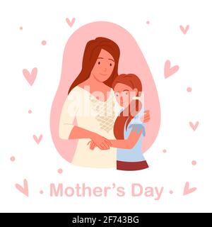 Mothers day concept, cute family people love and hug, young happy mother and daughter Stock Vector
