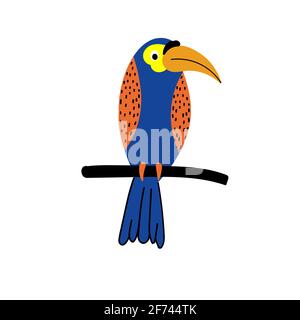 blue fantasy toucan bird on a branch  Stock Vector