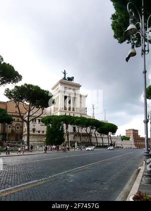 Rome, Italy - August 18, 2019: Altar of the Fatherland side facade view from Via dei Fori Imperiali street Stock Photo