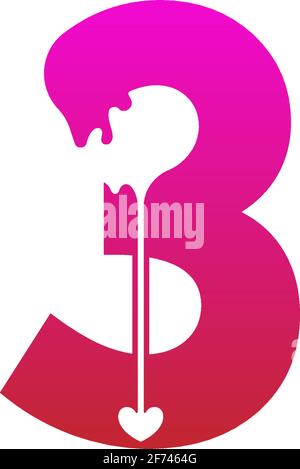 Number 3 logo icon with melting love symbol design template vector Stock Vector