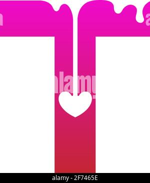 Letter T logo icon with melting love symbol design template vector Stock Vector