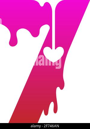 Number 7 logo icon with melting love symbol design template vector Stock Vector