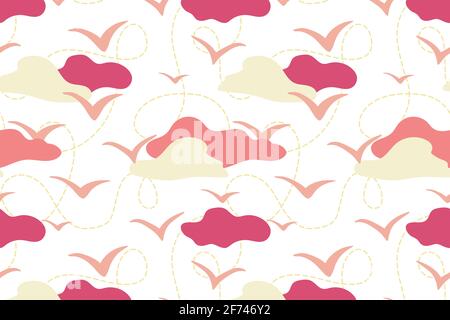 Seagull seamless pattern in the cloudy sky Stock Vector