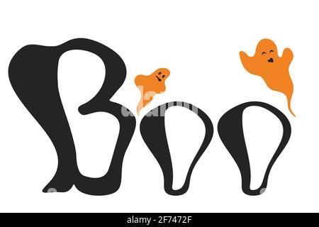 Hand drawn word - boo - with ghosts Stock Vector