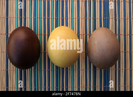 Easter eggs on a colorful background Stock Photo