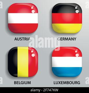 Glass buttons flags of European states Stock Vector