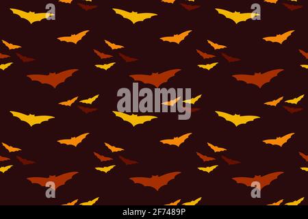 Orange bat flock in the dark sky seamless pattern Stock Vector