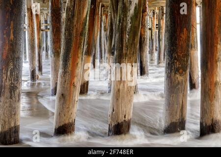 Below Santa Cruz Wharf at high tide. Santa Cruz California USA