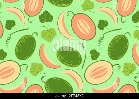 Ripe yellow melon seamless pattern Stock Vector