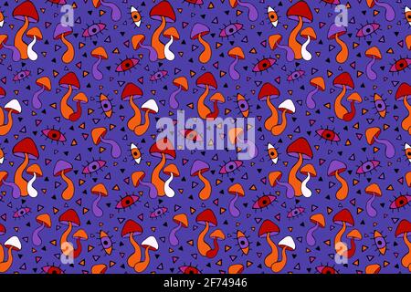 Psycho mushrooms seamless pattern Stock Vector