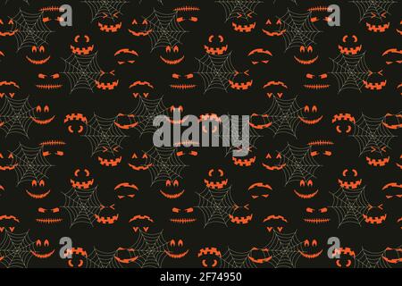 Halloween face in spiderweb seamless pattern Stock Vector