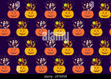 Pumpkin trick or treat bucket halloween pattern Stock Vector