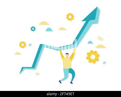 Flat illustration Businessman supporting growth in economy on chart graph. Business and finance concept. Stock Vector