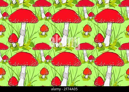 Red amanita vector seamless pattern Stock Vector