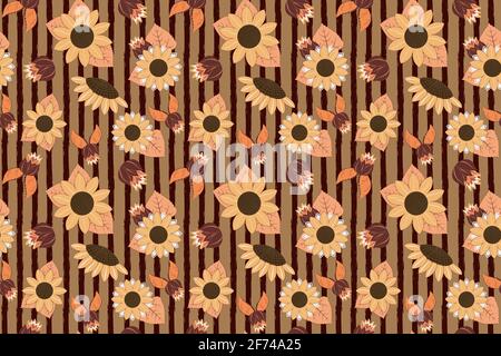 Retro sunflower vector seamless pattern Stock Vector