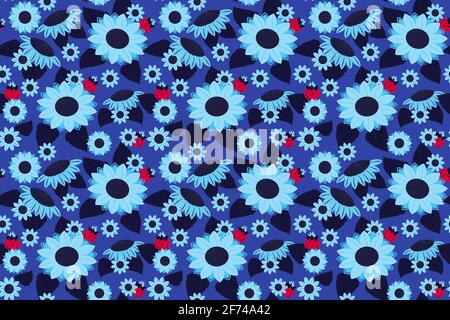 Dark blue sunflower seamless pattern Stock Vector
