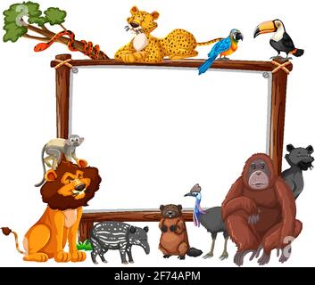Empty banner with wild animals on white background illustration Stock Vector