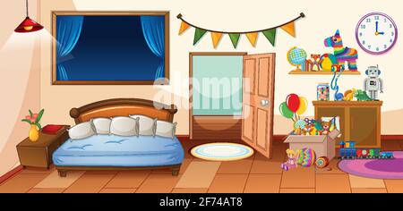 Cute interior of children bedroom  illustration Stock Vector