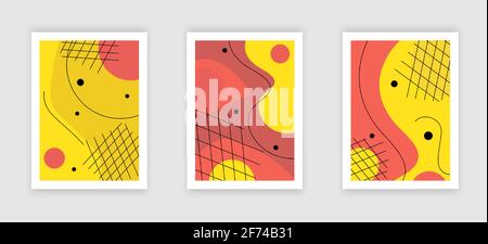 Creative fluid style poster set. dynamic shapes on light yellow background. ideal for party, banner, cover, print, promotion, sale, greeting, ad, web Stock Vector