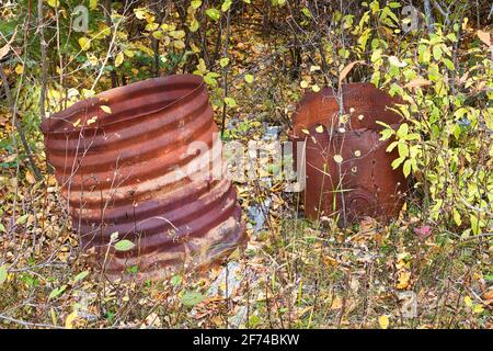 Random Facts Construction Rusty weathered metal construction sitting in muddy rural landscape ...