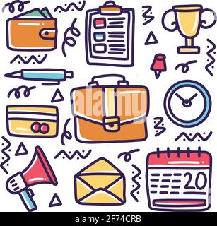 doodle set of bussiness tools hand drawing Stock Vector