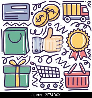 doodle set of hand drawn delivery and shipping online shopping Stock Vector