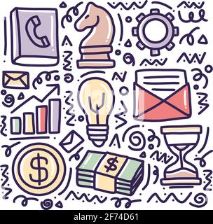 doodle set of bussiness tools hand drawing Stock Vector