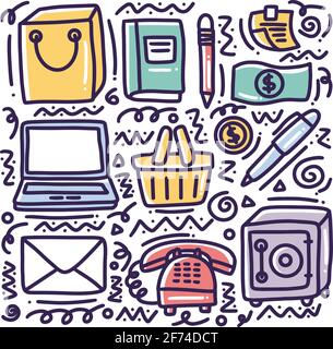 doodle set of bussiness tools hand drawing Stock Vector