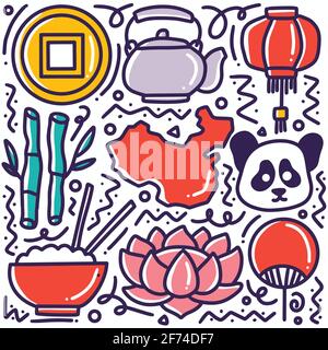 doodle set of chinese holidays hand drawing Stock Vector