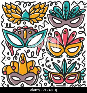 hand drawn party mask doodle set Stock Vector