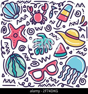 hand drawn summer beach doodle set Stock Vector