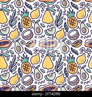 doodle various fruit collection hand drawing Stock Vector