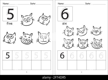 pre school kids cartoon education activity topic  learning writing numbers one to ten Stock Photo