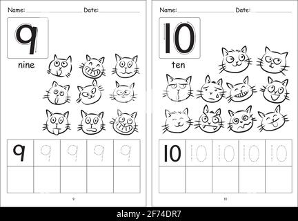 pre school kids cartoon education activity topic  learning writing numbers one to ten Stock Photo