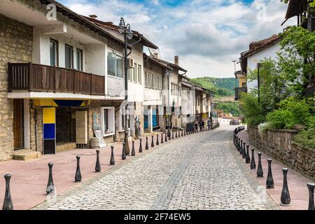 Street in Veliko Tarnovo in a beautiful summer day, Bulgaria Stock Photo