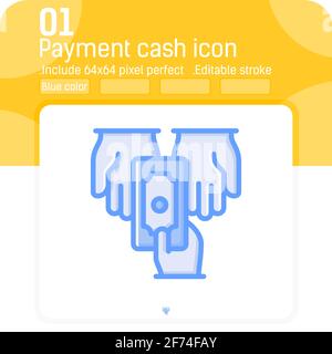 Payment cash hand vector icon with blue color style isolated on white background. Graphics illustration element thin icon for ui, ux, web site design, Stock Vector