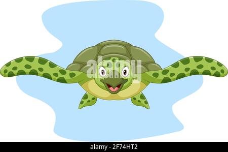 Cartoon sea turtle swimming in the ocean Stock Vector