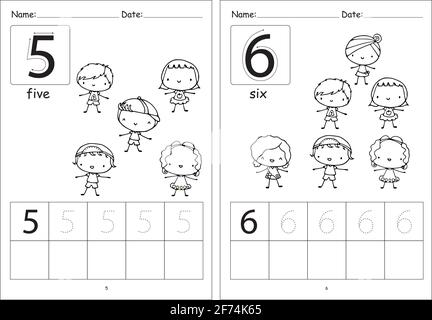 pre school kids cartoon education activity topic  learning writing numbers one to ten Stock Photo