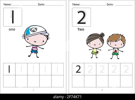 pre school kids cartoon education activity topic  learning writing numbers one to ten Stock Photo