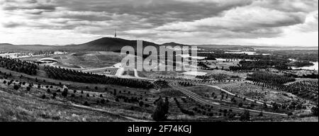 View of National Arboretum and Black Mountain in Canberra Stock Photo