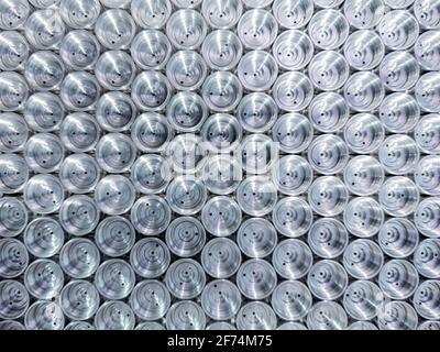 shiny steel industrial production parts - close-up with full frame mosaic pattern, view from above Stock Photo