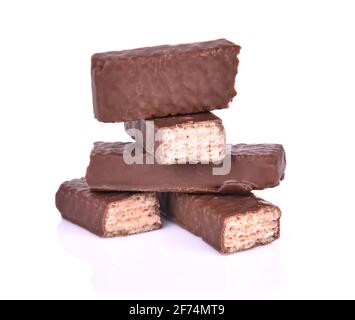 wafers in chocolate on white background. Stock Photo