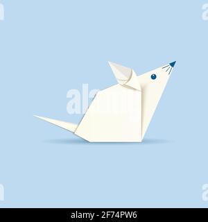 Rat origami paper cut concept. Mouse craft, symbol of 2020 Chinese zodiac New Year. White paper application of rodents on a blue background. Vector Stock Vector