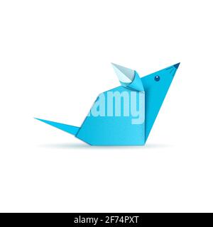 Rat origami paper cut concept. Mouse craft, symbol of 2020 Chinese zodiac New Year. Blue paper application of rodents on a white background. Vector Stock Vector