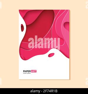 Abstract pink flyer in cut paper style. Cutout wave fuchsia color template for posters, brochures, presentations, invitations, corporate style with Stock Vector