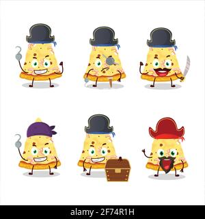 Cartoon character of slice of marinara pizza with various pirates emoticons. Vector illustration Stock Vector