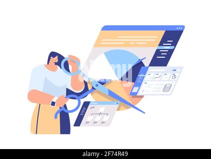 businesswoman with scissors creating visual graphs business charts financial statistics data analyzing concept Stock Vector