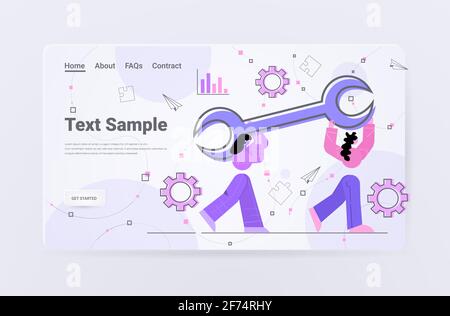 developers team carrying wrench programmers creating website ui web development program software optimization Stock Vector